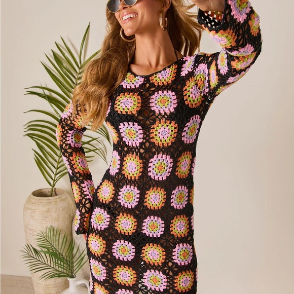 Vici Black Multicolor Crochet Swim Coverup - Picture 6 of 6